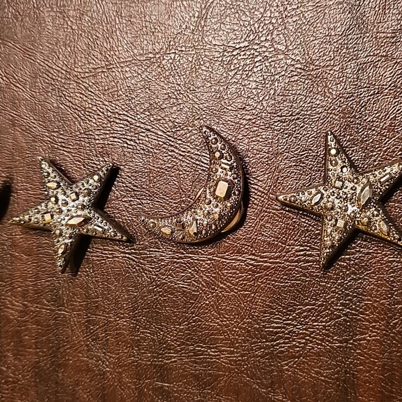 Set Of 6 Silver Moon and Star Button Cover Set Vintage Jewelry - Picture 3 of 3